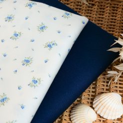 satin de coton fleuri bleu