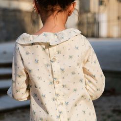 dos blouse fleurie bleue fille col volanté