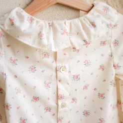 dos boutons blouse fille satin de coton fleuri rose