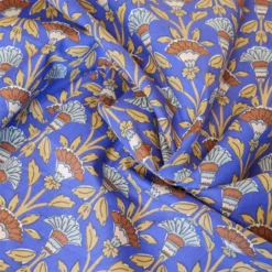 popeline bleue fleurs indiennes